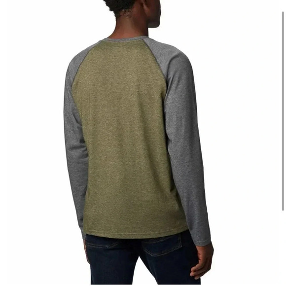 Columbia Men's Long Sleeve Raglan Tee Gray Green - Picture 2 of 8